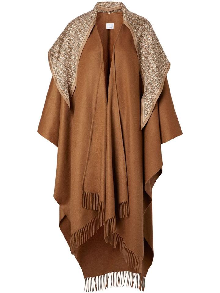 Burberry Detachable Monogram Print Scarf Cashmere Cape - Brown