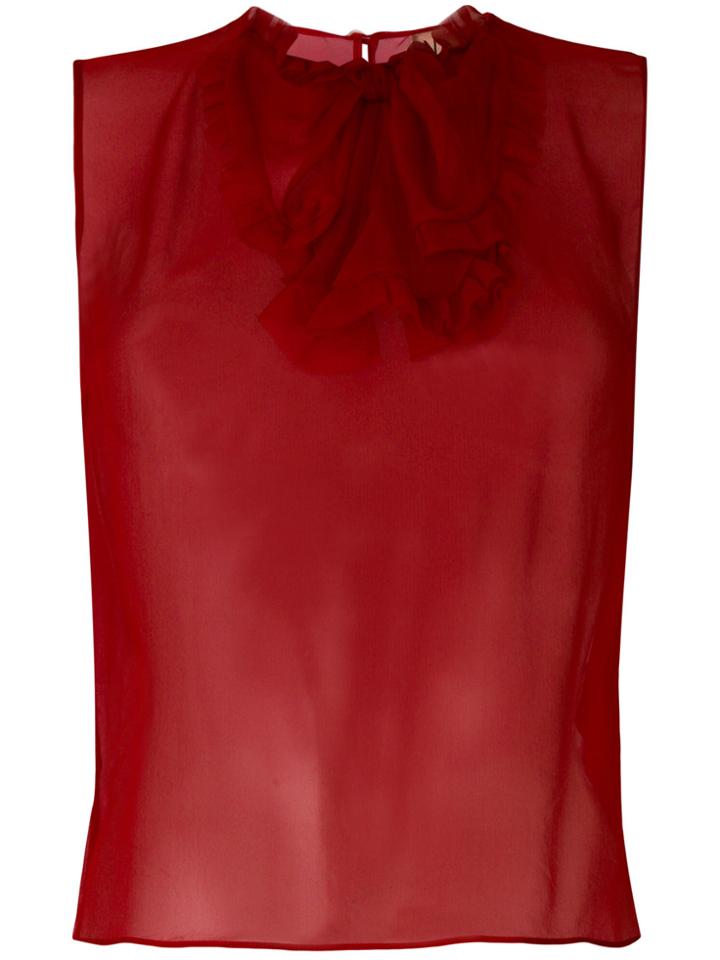 No21 Ruffle Bib Sheer Blouse - Red