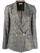 Blanca Checked Double-breasted Blazer - Grey