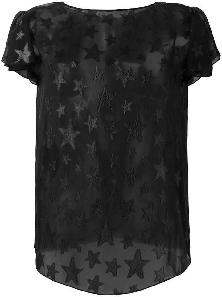 Saint Laurent Star Embroidered Top, Women's, Size: 36, Black, Silk/polyamide