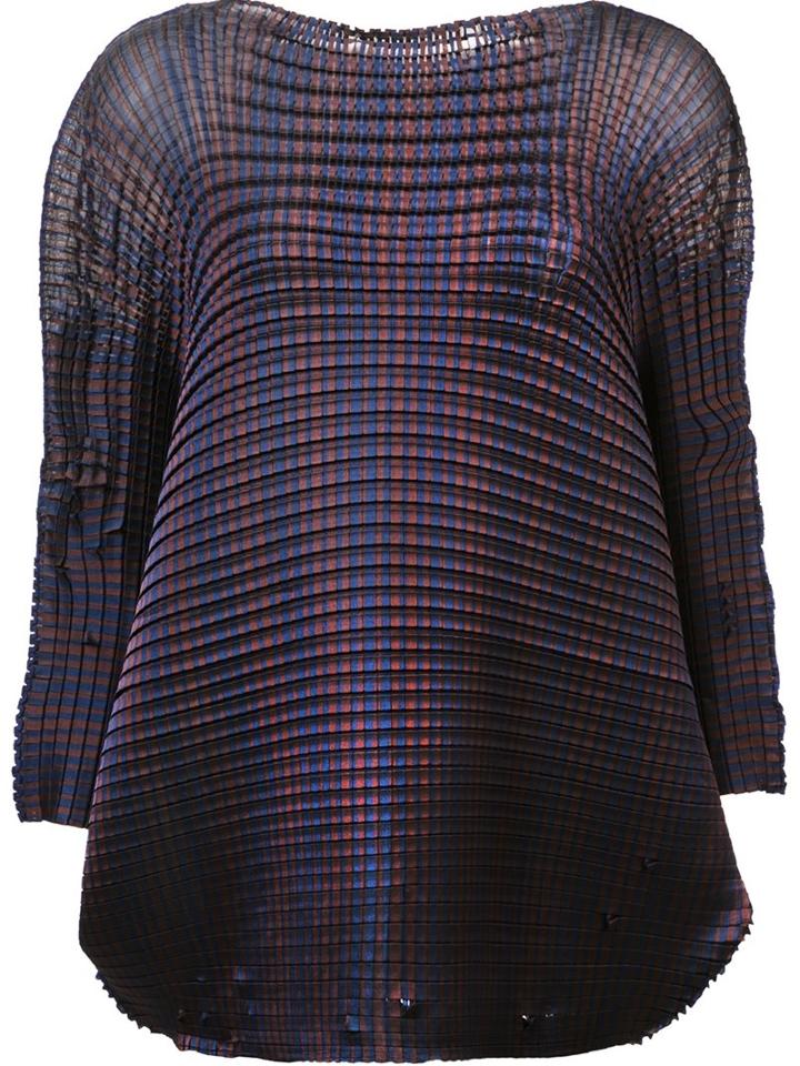 Issey Miyake 'grid Pleats' Blouse, Women's, Size: 2, Blue, Polyester