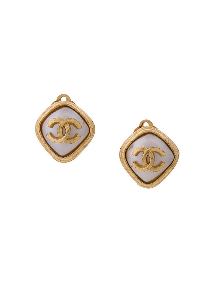 Chanel Vintage Diamond Shaped Earrings - Metallic