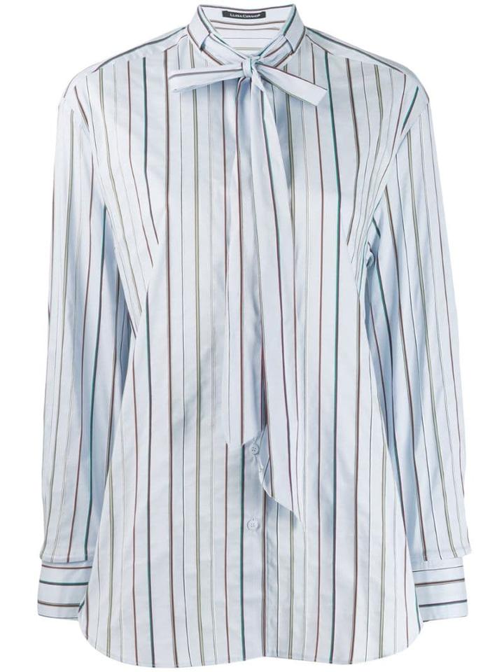 Luisa Cerano Striped Pussy Bow Shirt - Blue