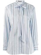 Luisa Cerano Striped Pussy Bow Shirt - Blue