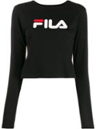 Fila Cropped Logo Print Top - Black