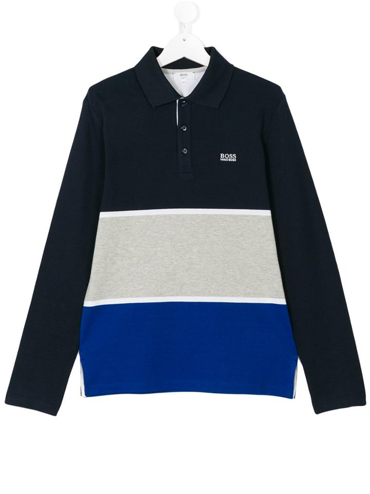 Boss Kids Long Sleeve Striped Polo Shirt - Blue