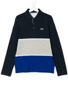 Boss Kids Long Sleeve Striped Polo Shirt - Blue