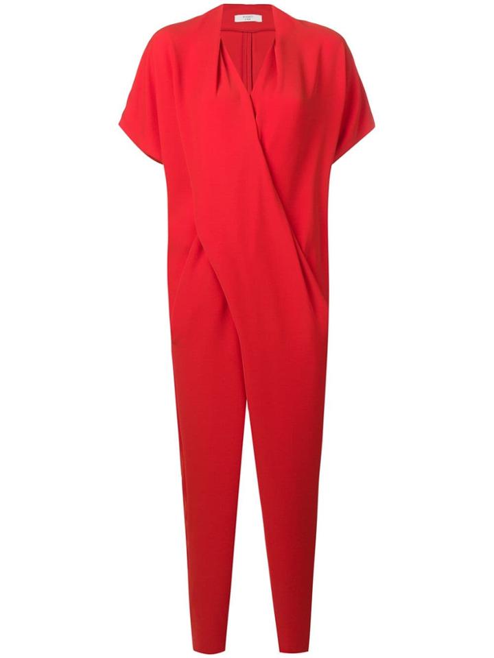 Poiret Wrap Draped Jumpsuit - Red