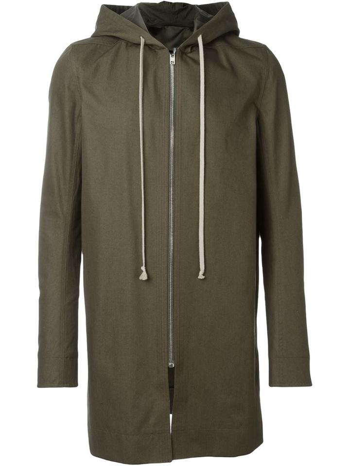 Rick Owens Hooded Coat, Men's, Size: 48, Green, Cotton