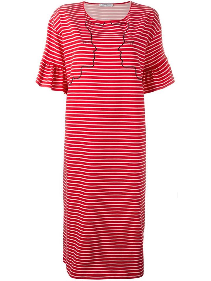 Vivetta Embroidered Striped Dress, Women's, Size: 38, Red, Cotton