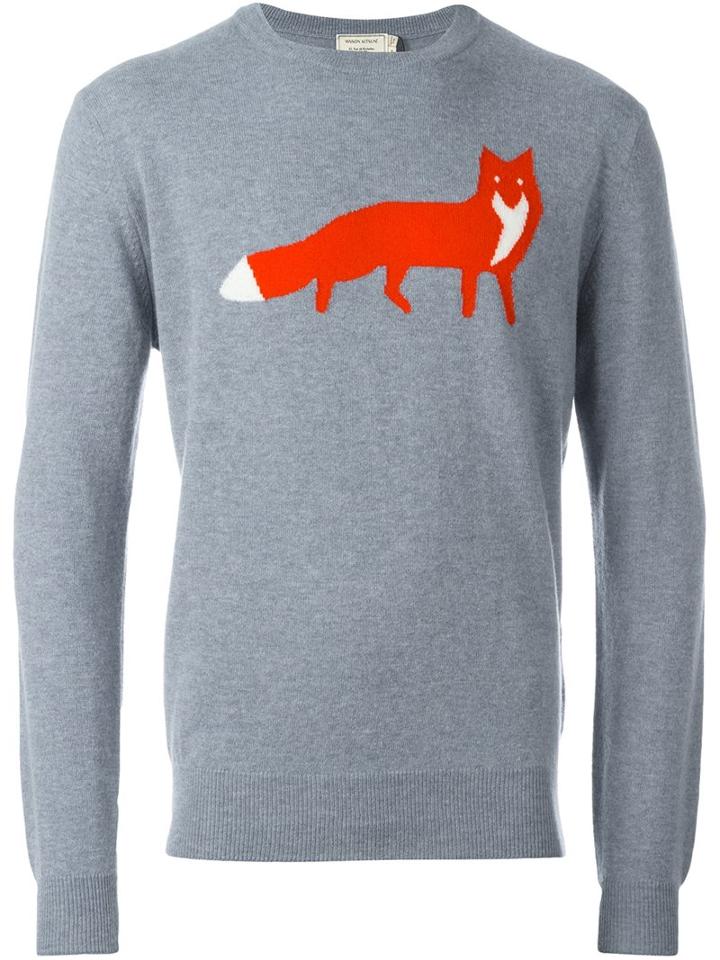 Maison Kitsuné Fox Intarsia Jumper, Men's, Size: Small, Blue, Wool