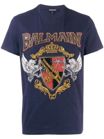 Balmain Embroidered Crest T-shirt - Blue