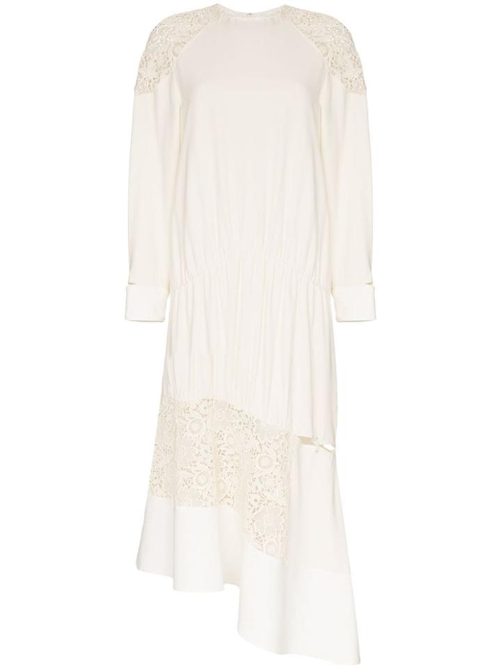 Tibi Asymmetric Lace Insert Midi Dress - Neutrals