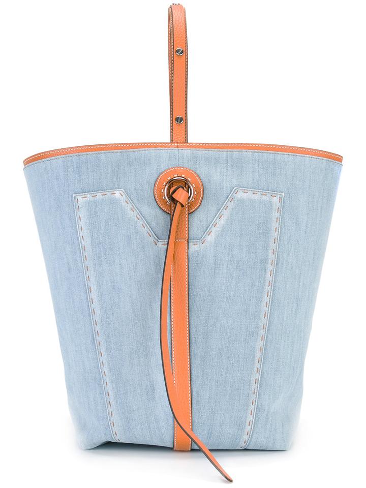 Ermanno Scervino Adjustable Strap Tote Bag, Women's, Blue, Cotton/leather