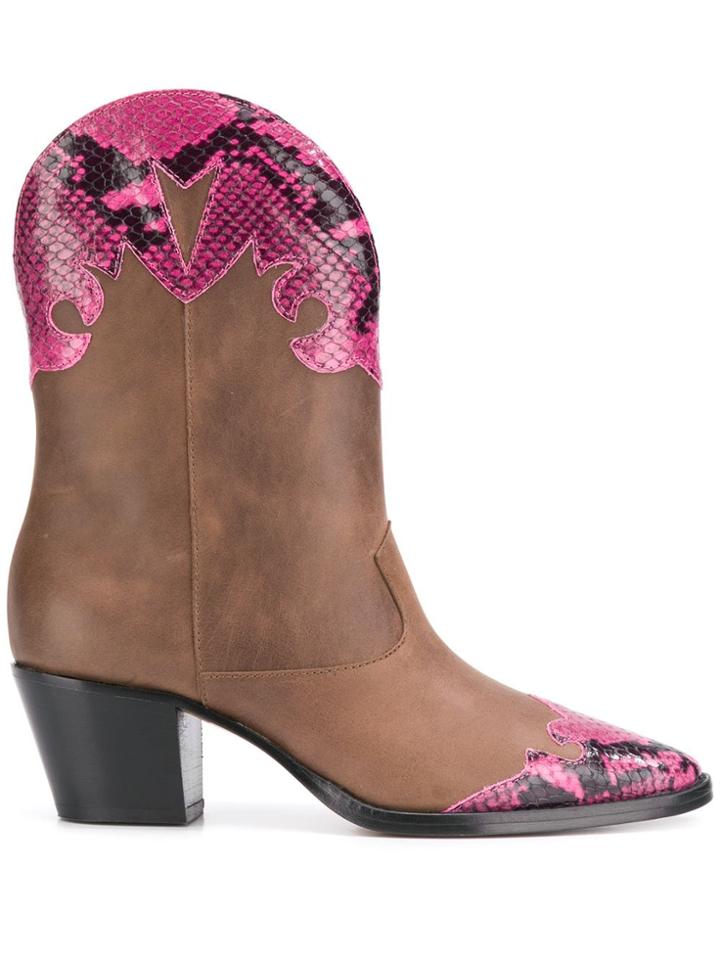 Paris Texas Python Effect Panel Western Boots - Brown