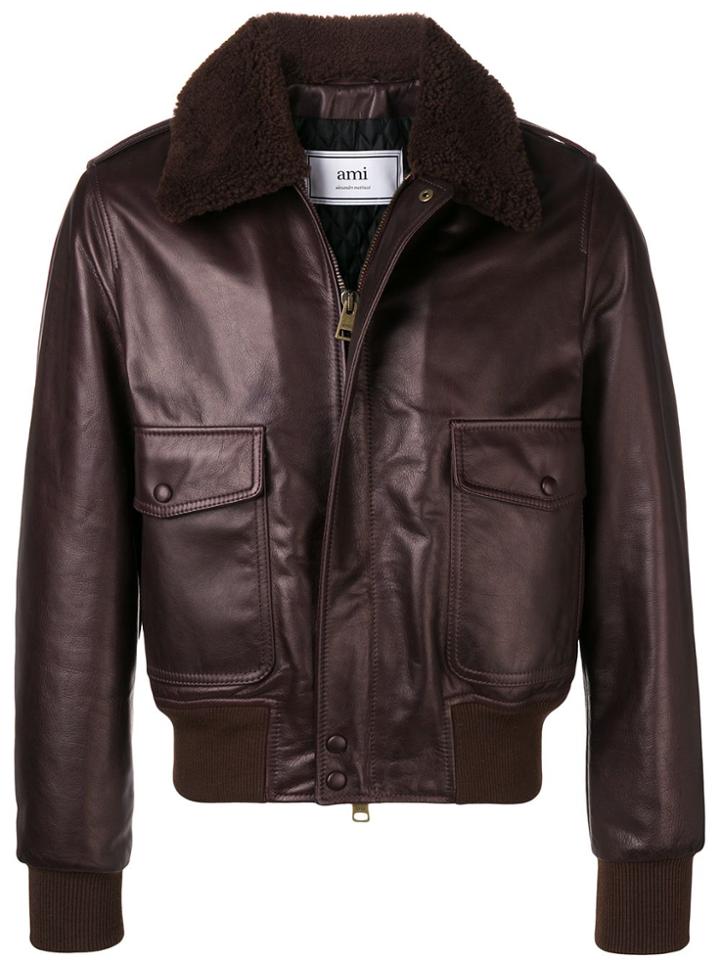 Ami Paris Shearling Collar Jacket - Brown