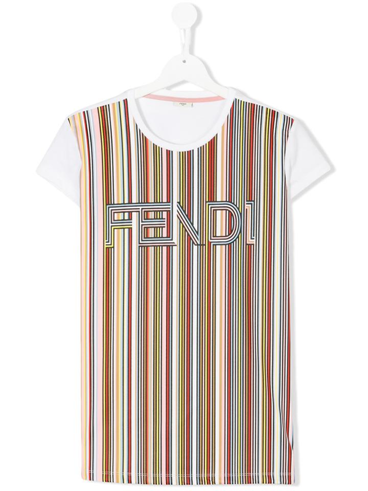 Fendi Kids Striped Logo T-shirt - Multicolour