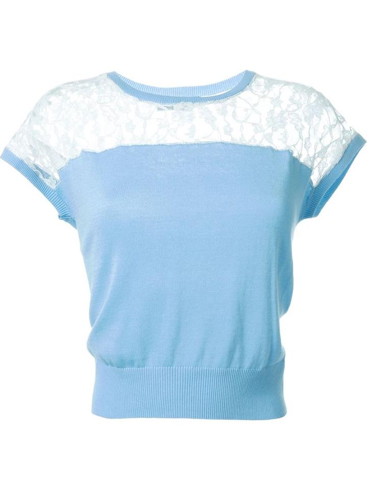 Loveless Lace Detail Top, Women's, Size: 36, Blue, Cotton/polyester/rayon