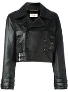Saint Laurent Cropped Leather Biker Jacket, Women's, Size: 38, Black, Cotton/lamb Skin/cupro/metal (other)