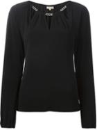 Michael Michael Kors Chain Collar Detail Blouse, Women's, Size: Large, Black, Polyester/spandex/elastane