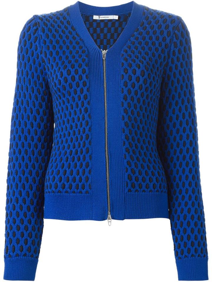 T By Alexander Wang Contrasting Cable Knit Cardigan, Women's, Size: S, Blue, Cotton/polypropylene