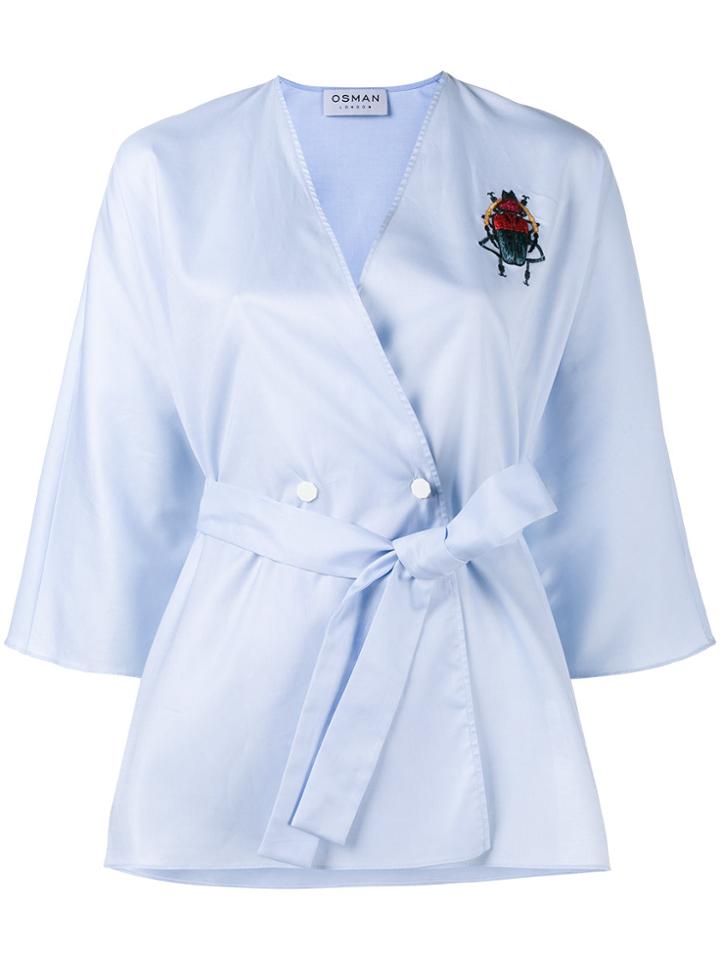 Osman Scarab Embroidered Kimono - Blue