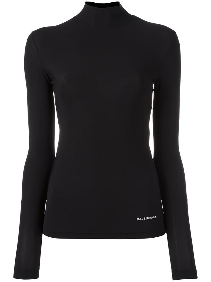 Balenciaga Logo Print Roll Neck Top, Women's, Size: Medium, Black, Polyamide/spandex/elastane