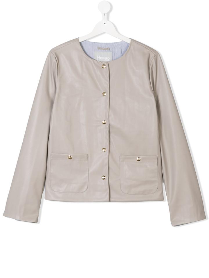 Herno Kids Teen Faux Leather Collarless Jacket - Nude & Neutrals