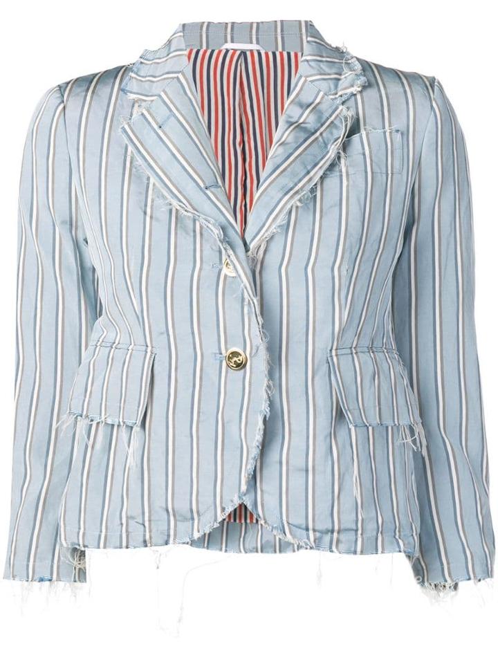 Thom Browne Tricolor Raw Edge Sport Coat - Blue