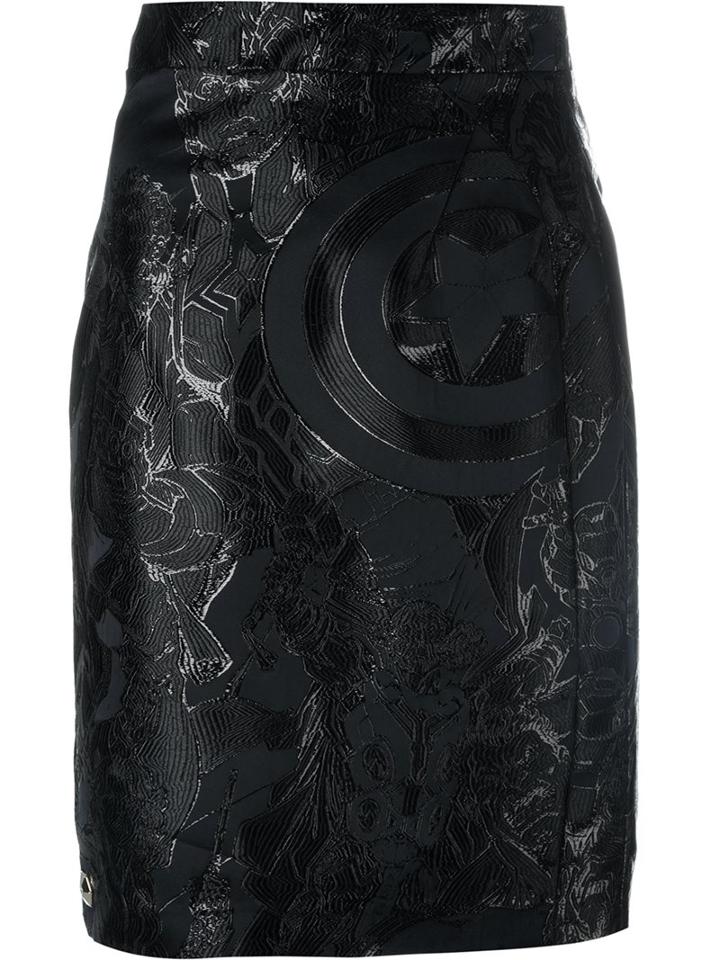 Philipp Plein Embroidered Pencil Skirt, Women's, Size: Medium, Black, Polyester/polyamide