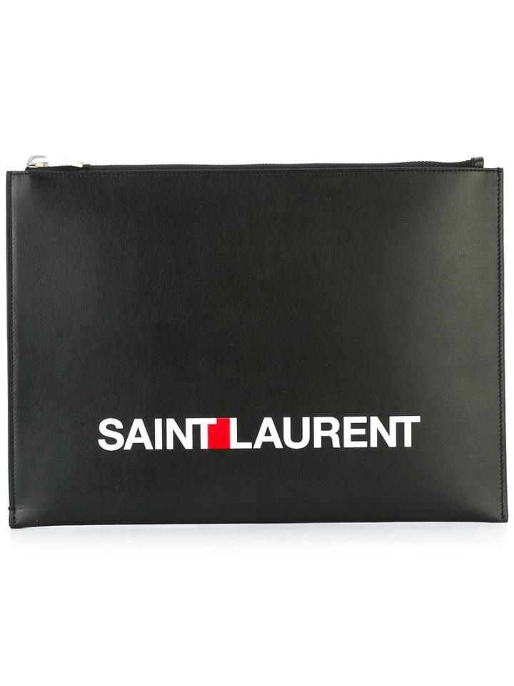 Saint Laurent - Printed Logo Clutch Bag - Men - Calf Leather - One Size, Black, Calf Leather