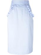 Olympia Le-tan Frill Trim Pencil Skirt, Women's, Size: 38, Blue, Cotton/spandex/elastane