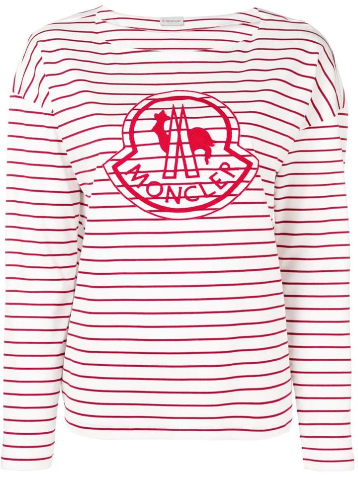 Moncler Embroidered Logo Striped Top - White