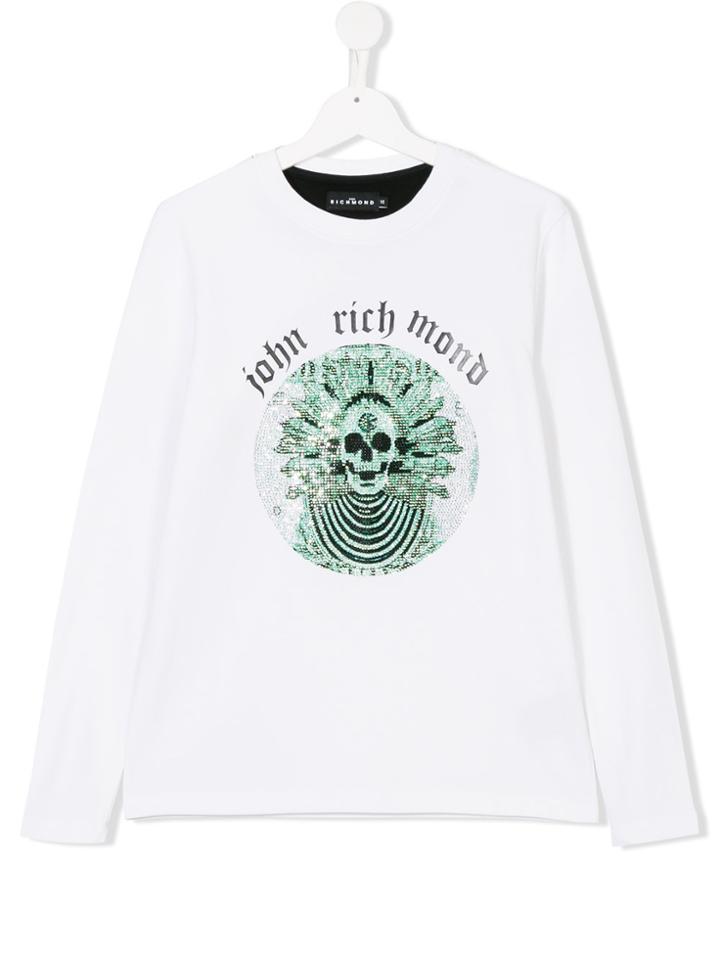 John Richmond Kids Teen Embellished Skull Long Sleeve Tee - White