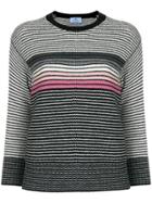 Prada Striped Crew Neck Sweater - White