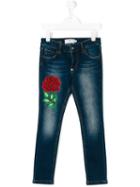 Philipp Plein Kids - Rose Patch Skinny Jeans - Kids - Cotton/polyester/spandex/elastane - 8 Yrs, Blue