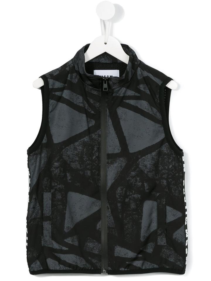 Msgm Kids - Geometric Print Gilet - Kids - Polyester - 8 Yrs, Black