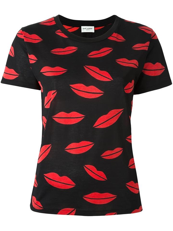 Saint Laurent Lips Print T-shirt, Women's, Size: Small, Black, Cotton