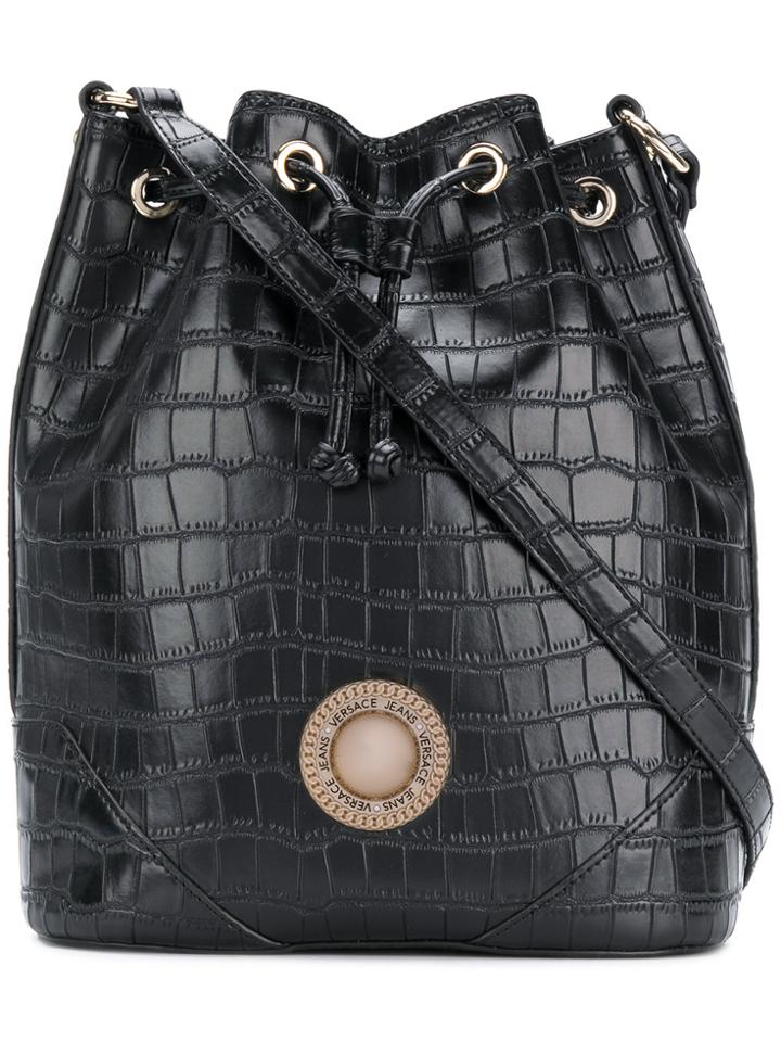 Versace Jeans Croco-embossed Bucket Bag - Black