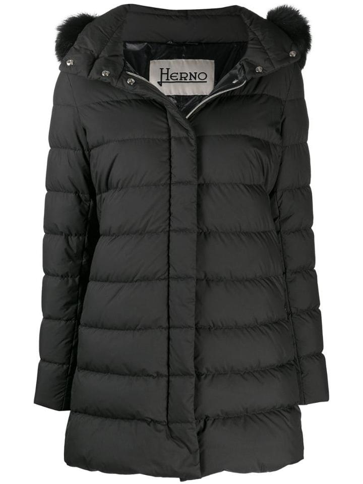 Herno Fur Trimmed Padded Coat - Black