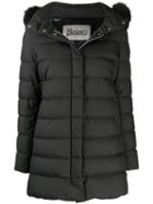 Herno Fur Trimmed Padded Coat - Black