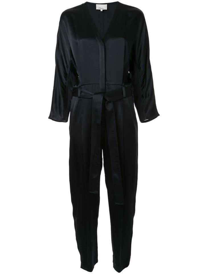 3.1 Phillip Lim Satin Menswear Belted Jumpsuit - Blue