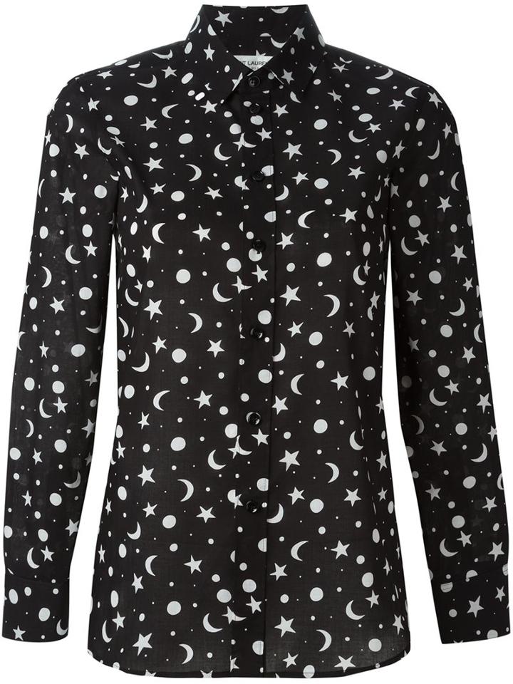 Saint Laurent Star And Moon Print Shirt, Women's, Size: 36, Black, Cotton
