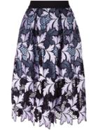 Self-portrait Lace Overlay Full Skirt, Women's, Size: 10, Black, Cotton/polyester