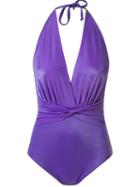Skinbiquini Halter Neck Ruched Swimsuit, Women's, Size: P, Pink/purple, Polyamide/spandex/elastane
