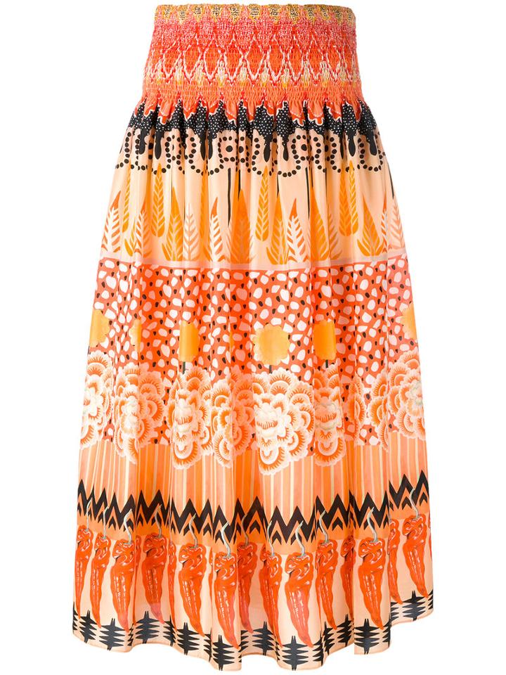 Temperley London - 'prophecy' Printed Midi Skirt - Women - Silk - 12, Yellow/orange, Silk