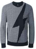 Neil Barrett Lightning Bolt Sweatshirt, Men's, Size: Medium, Blue, Viscose/spandex/elastane/lyocell/cotton