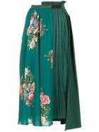 Aula Floral Print Pleated Skirt - Green