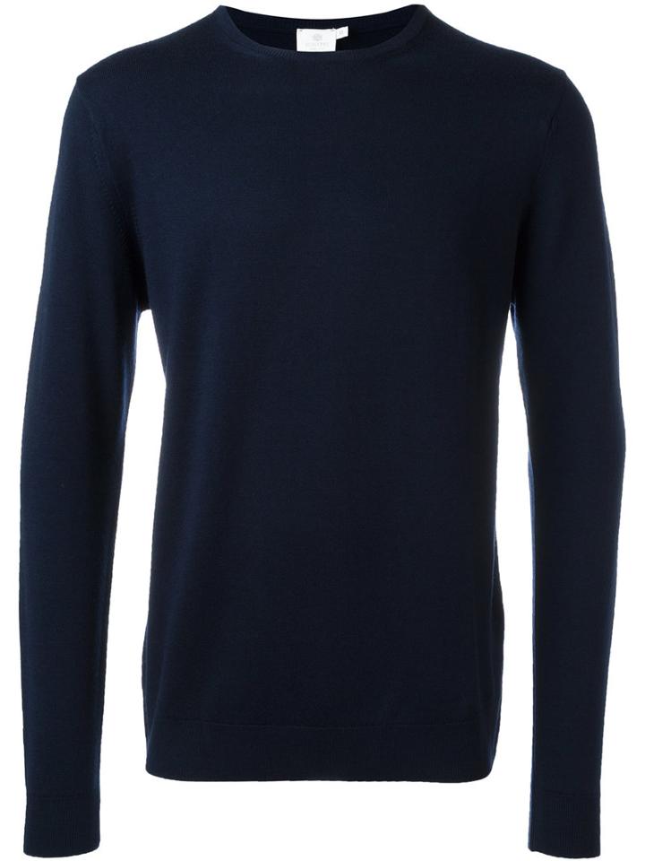 Sunspel Round Neck Jumper, Men's, Size: Medium, Blue, Merino