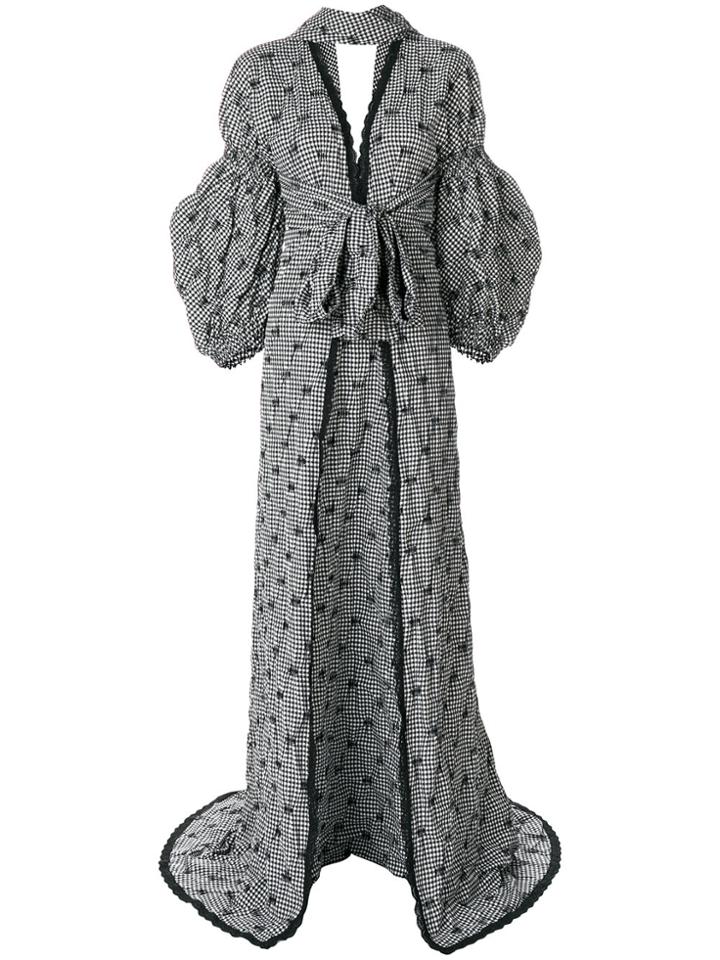 Jonathan Simkhai Smocked Gingham Blouson Sleeve Maxi Dress - Black